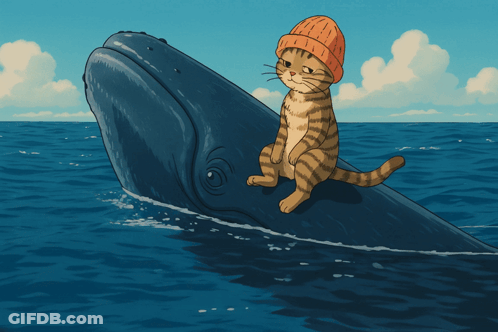 A Cat Is Sitting On The Back Of A Whale GIF