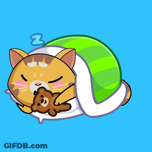 A Cat Is Sleeping With A Teddy Bear Under A Blanket GIF
