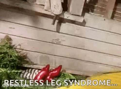 A Cat Is Standing On A Wooden Porch Next To A Bunch Of Vegetables And Says Restless Leg Syndrome . GIF