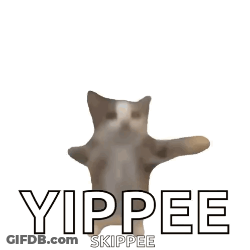 A Cat Is Standing On Its Hind Legs With The Words Yippee Skippee Above It GIF