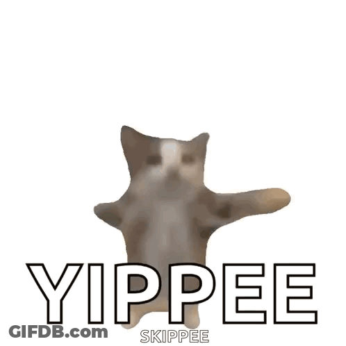 A Cat Is Standing On Its Hind Legs With The Words Yippee Skippee Underneath It GIF