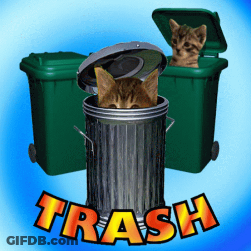 A Cat Is Sticking Its Head Out Of A Trashcan GIF