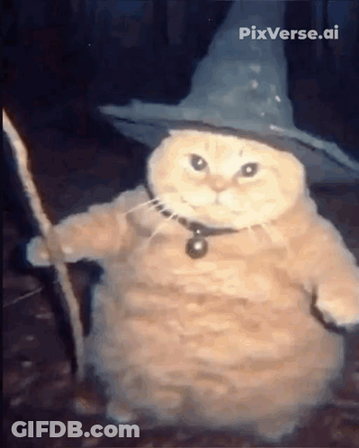 A Cat Is Wearing A Wizard Hat And Holding A Wand .. GIF
