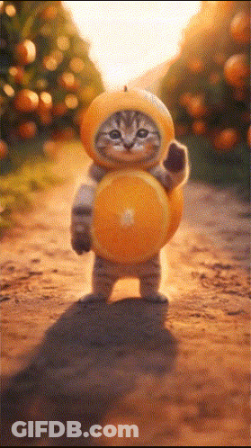 A Cat Is Wearing An Orange Costume And Holding An Orange GIF