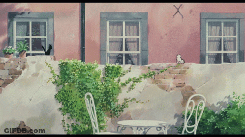 A Cat Sits On A Window Sill In Front Of A Building With An X On It GIF