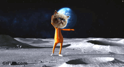A Cat Standing On The Moon With A Planet In The Background GIF