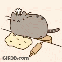 A Cat Wearing A Chef Hat Is Sitting On A Pile Of Dough GIF