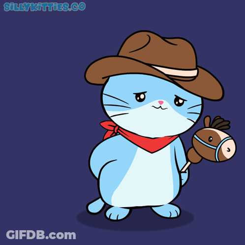 A Cat Wearing A Cowboy Hat And Scarf Holds A Sign That Says Sorry GIF