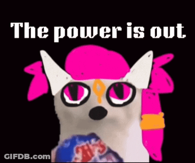 A Cat Wearing A Pink Hat And Holding A Bag Of Chips With The Words `` The Power Is Out '' Above It . GIF