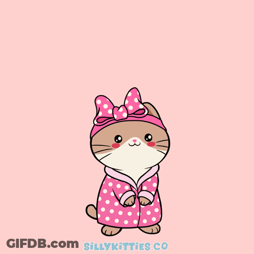 A Cat Wearing A Pink Polka Dot Robe With The Words Awesome Above It GIF