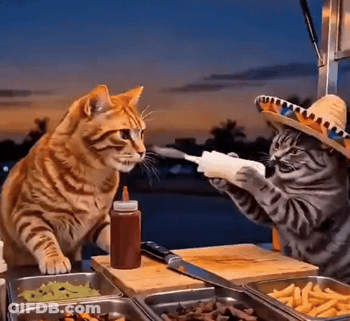 A Cat Wearing A Sombrero Holds A Bottle Of Sauce GIF