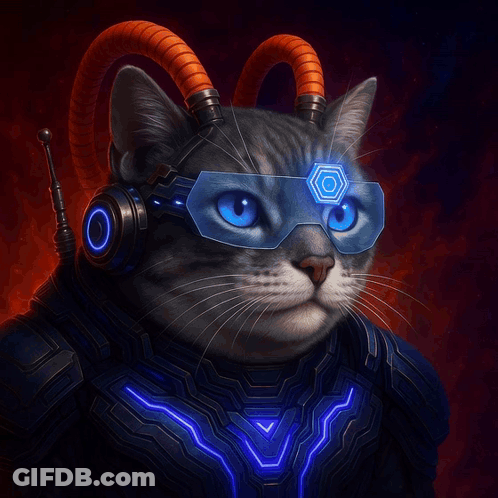 A Cat Wearing Futuristic Glasses And Headphones With The Words " Proof Of Hold " On It GIF
