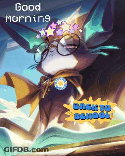 A Cat Wearing Glasses And A Badge That Says Good Joy GIF