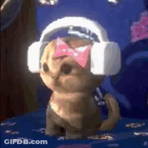 A Cat Wearing Headphones And A Pink Bow Tie . GIF