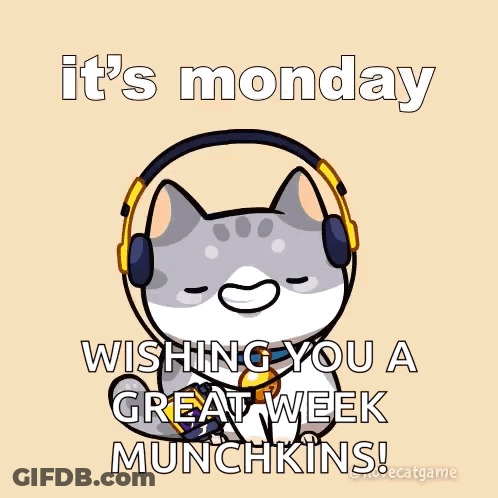 A Cat Wearing Headphones Says It 'S Monday Wishing You A Great Week Munchkins ! GIF