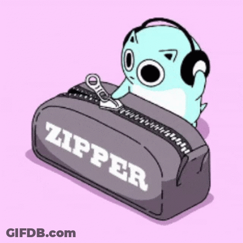 A Cat Wearing Headphones Sits On A Zipper GIF