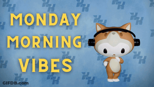 A Cat Wearing Headphones With The Words Monday Morning Vibes Behind It GIF
