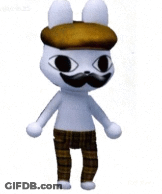 A Cat With A Hat And Mustache Is Standing In Front Of A Checkered Background GIF
