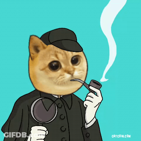 A Cat With A Magnifying Glass And Smoking A Pipe GIF
