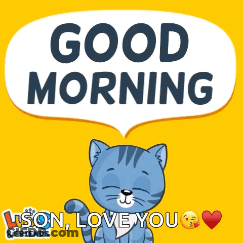 A Cat With A Speech Bubble That Says " Good Morning " GIF