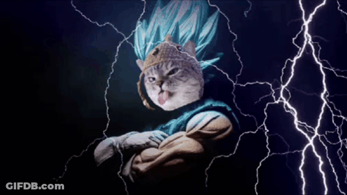 A Cat With Blue Hair Is Surrounded By Lightning Strikes GIF