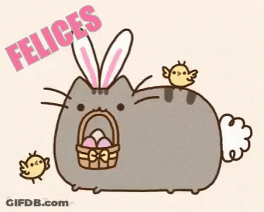 A Cat With Bunny Ears Is Holding An Easter Basket GIF