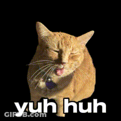 A Cat With Its Tongue Hanging Out And The Words Yuh Huh Behind It GIF