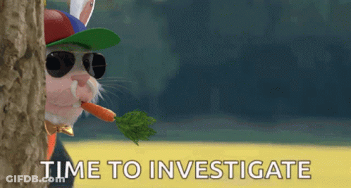 A Cat With Sunglasses And A Hat Is Eating A Carrot With The Words Time To Investigate Below It GIF