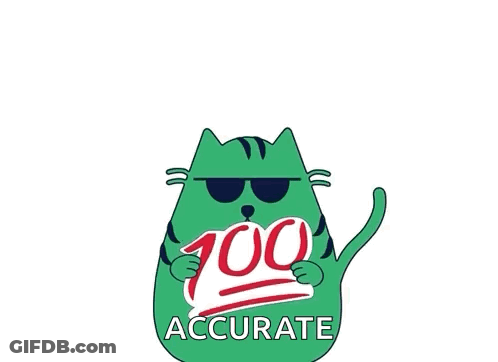A Cat With Sunglasses Is Holding Up A Sign That Says 100 Accurate GIF