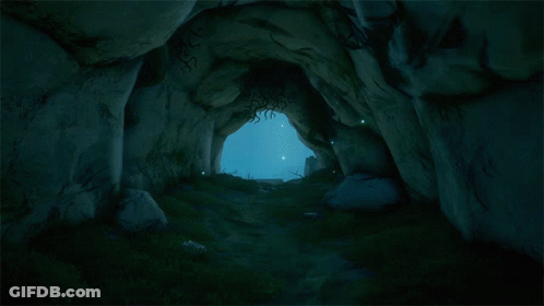 A Cave With A Light Coming Out Of The End Of It GIF