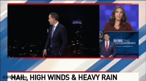 A Cbs News Broadcast With Hail High Winds And Heavy Rain Written On The Bottom GIF