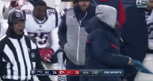 A Cbs Sports Broadcast Of A Football Game Between The Patriots And The Kansas City Chiefs GIF