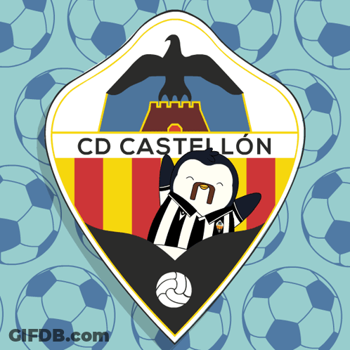 A Cd Castellon Logo With A Penguin And A Soccer Ball GIF