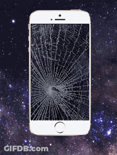 A Cell Phone With A Broken Screen Against A Starry Background GIF