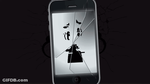 A Cell Phone With A Broken Screen Shows A Spider Web GIF