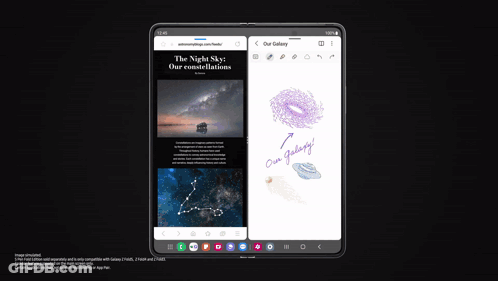 A Cell Phone With A Drawing Of A Galaxy And The Words Our Galaxy GIF