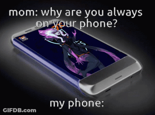 A Cell Phone With A Picture Of A Person On The Screen And The Words Mom Why Are You Always On Your Phone GIF