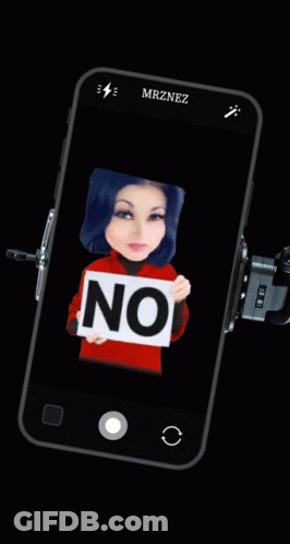 A Cell Phone With A Picture Of A Woman Holding A No Sign GIF