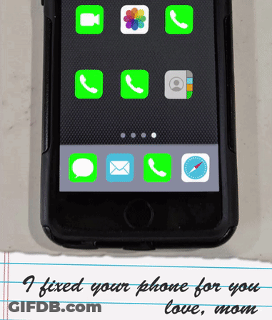 A Cell Phone With The Words " I Fixed Your Phone For You Love Mom " On The Bottom GIF