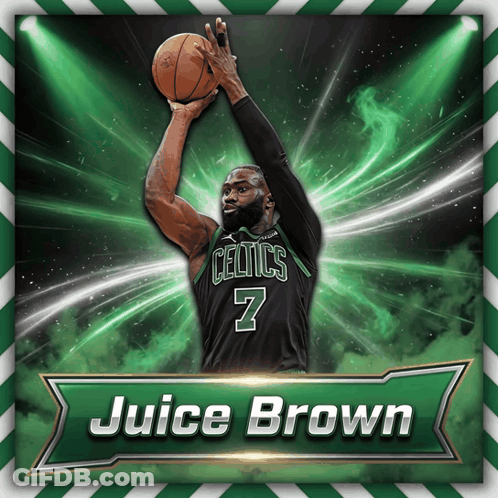 A Celtics Player Named Juice Brown Is Holding A Basketball In His Hand GIF