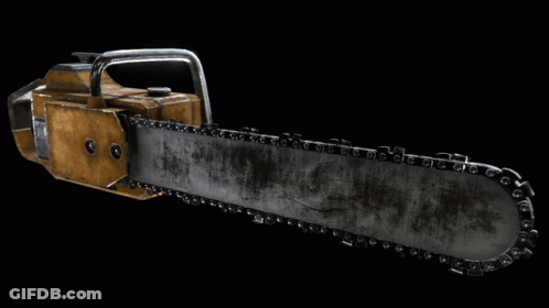 A Chainsaw Is Against A Black Background And Has A Handle GIF