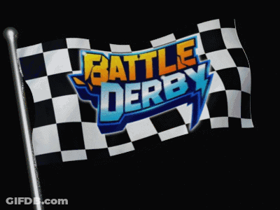 A Checkered Flag With Battle Derby On It GIF