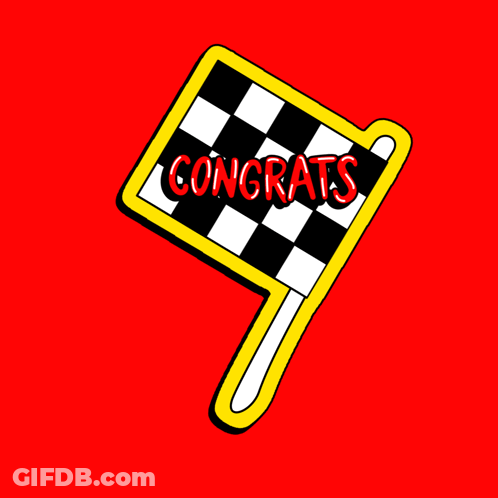 A Checkered Flag With Congrats Written On It GIF
