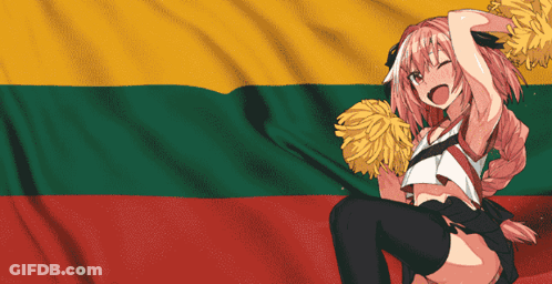 A Cheerleader In Front Of A Flag Holding Pom Poms GIF