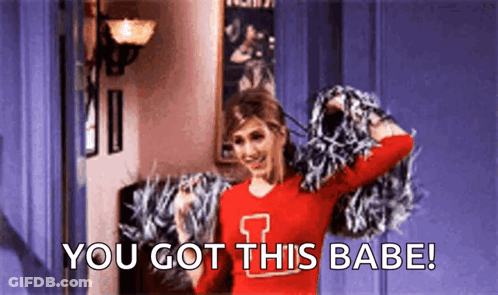A Cheerleader Is Holding Pom Poms And Saying `` You Got This Babe ! '' GIF