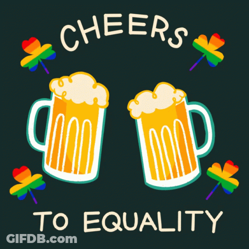 A Cheers To Equality Poster With Two Mugs Of Beer GIF