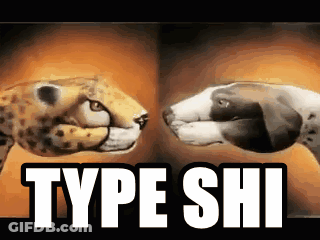 A Cheetah And A Dog Are Looking At Each Other With The Words Type Shi Written Above Them GIF