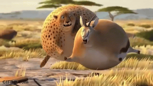 A Cheetah And An Antelope Are Standing Next To Each Other In The Grass GIF