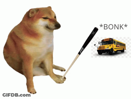 A Cheetah Holding A Baseball Bat Next To A School Bus GIF