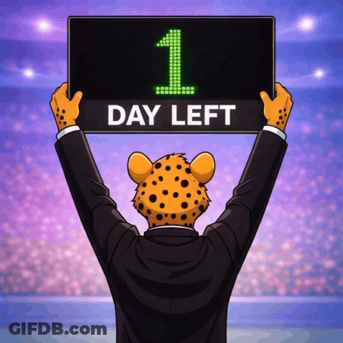 A Cheetah In A Suit Holds Up A Sign That Says Day Left GIF